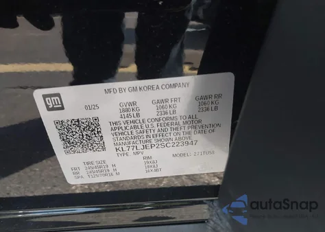 2025 Chevrolet Trax Fwd 2Rs z USA, uszkodzony, nr VIN KL77LJEP2SC223947